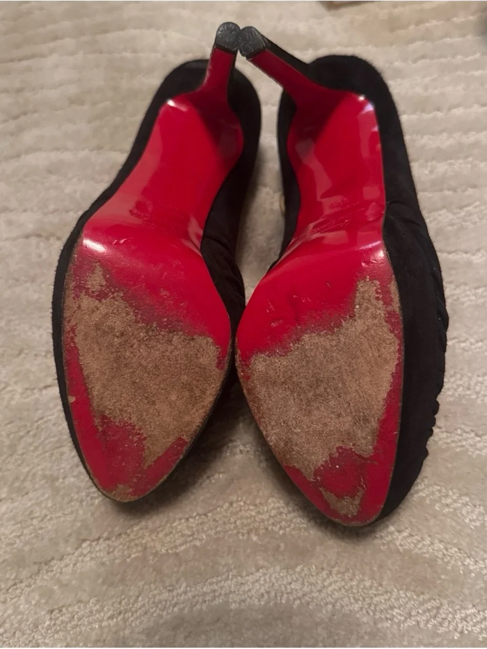 Christian Louboutin Black Suede Peep-Toe